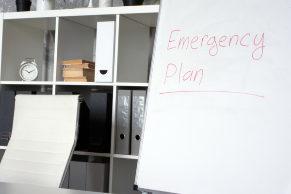 emergency plan written on whiteboard depicting storing propane