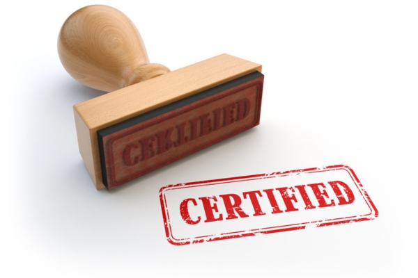 stamp with text certified on white paper depicting certification & regulatory compliance of propane company