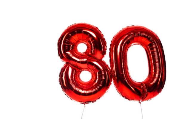 Number 80 red balloons depicting percentage of propane tank capacities